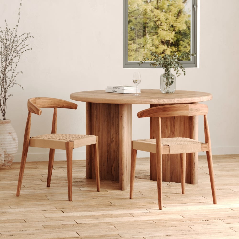 Lot de 2 chaises en bois de teck et cordage type loom