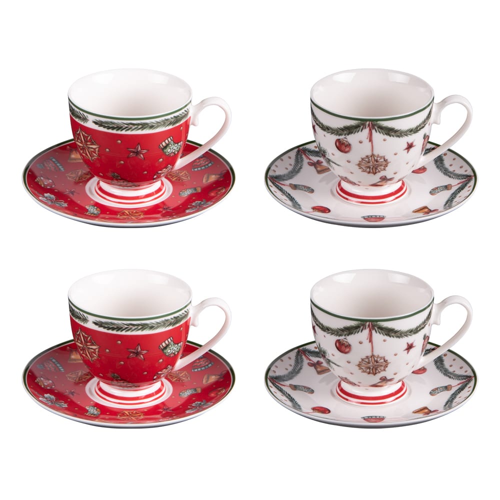 Coffret de 4 tasses et sous tasses à thé   18 cl multicolore en