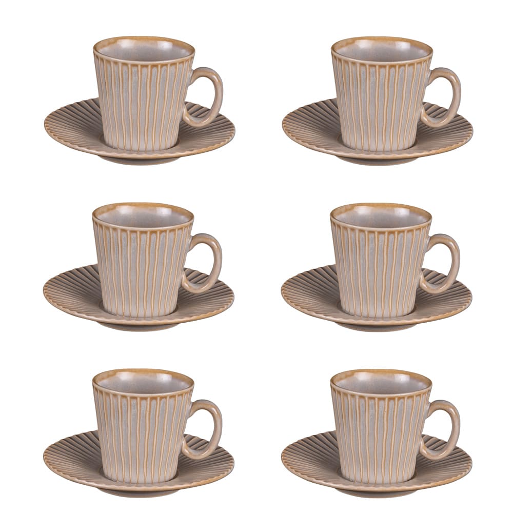 Coffret de 6 tasses à café avec sous tasses liv gris en porcelaine