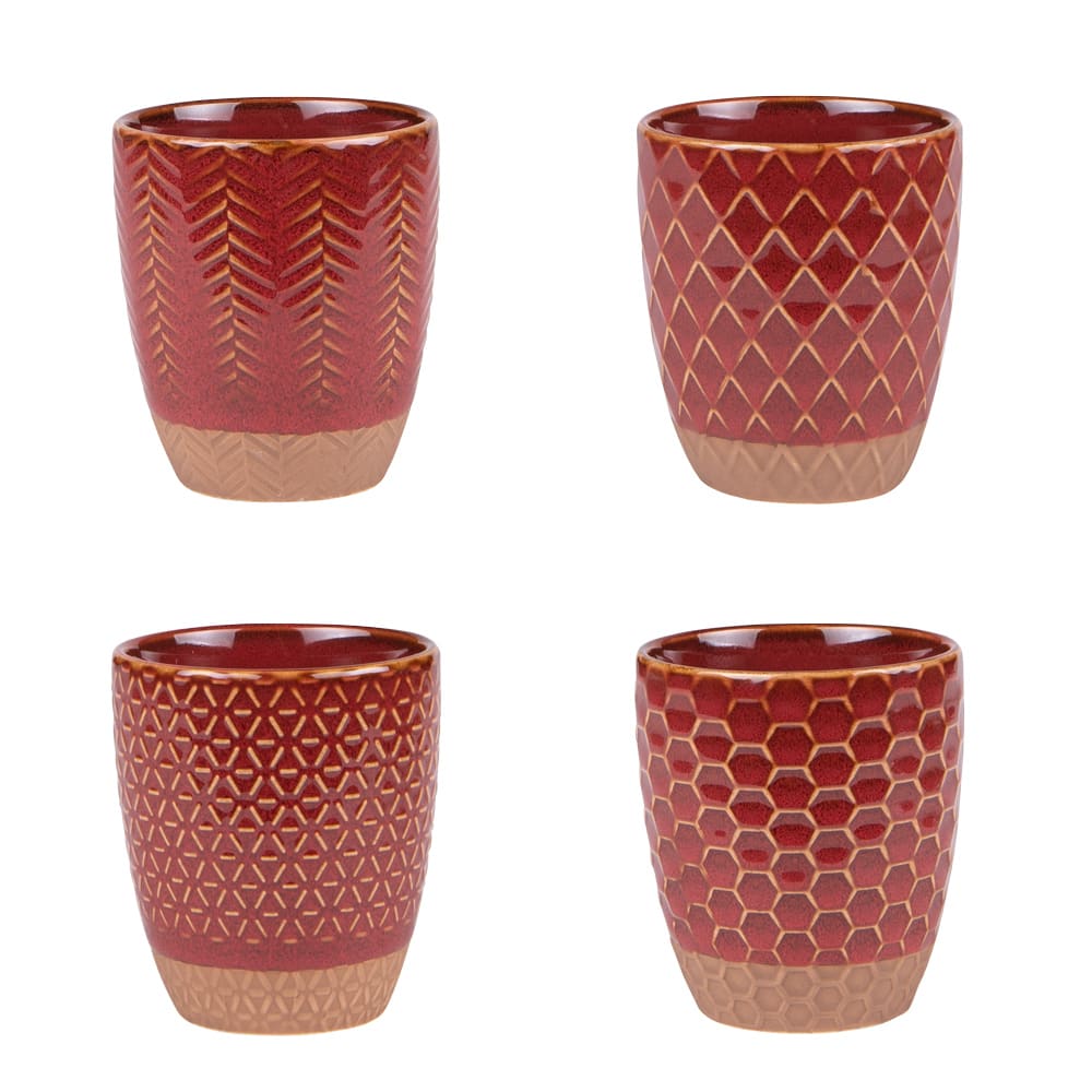 Coffret de 4 gobelets jaspe  20 cl rouges en grès