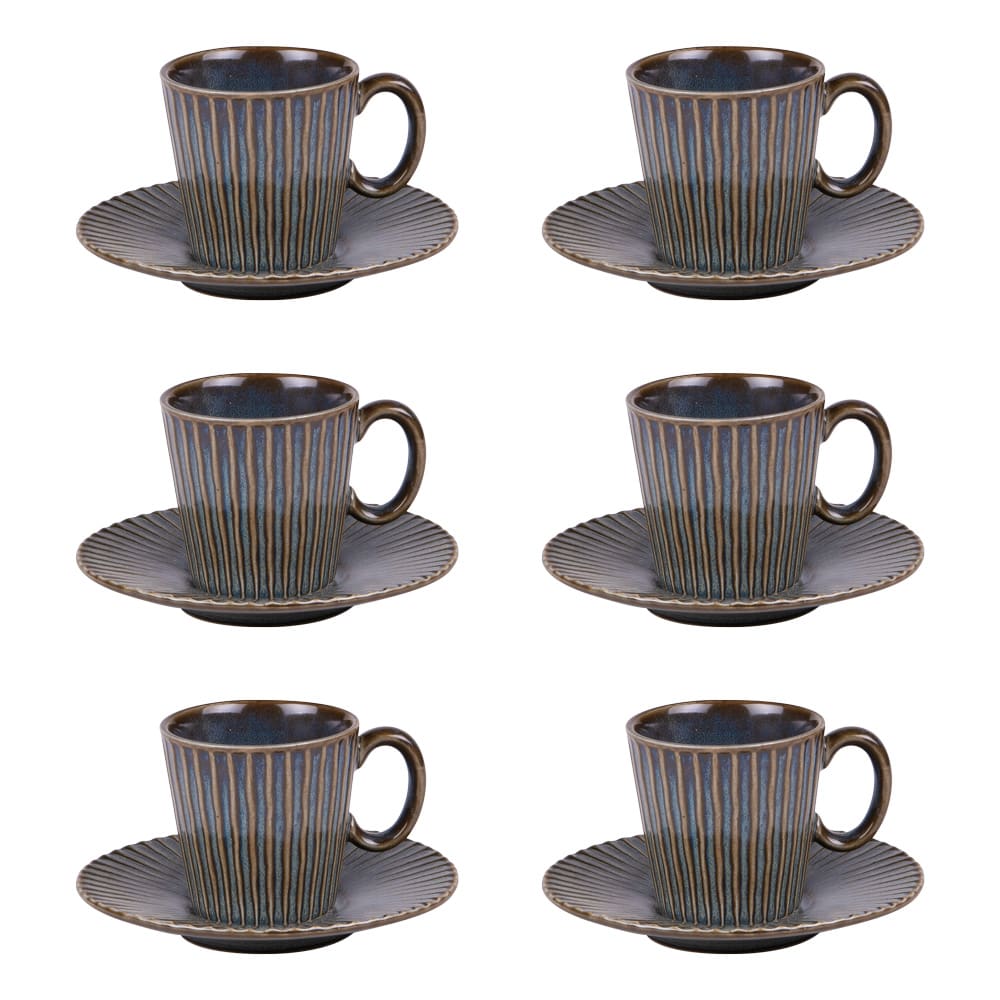 Coffret de 6 tasses à café avec sous tasses liv  9 cl bleues en
