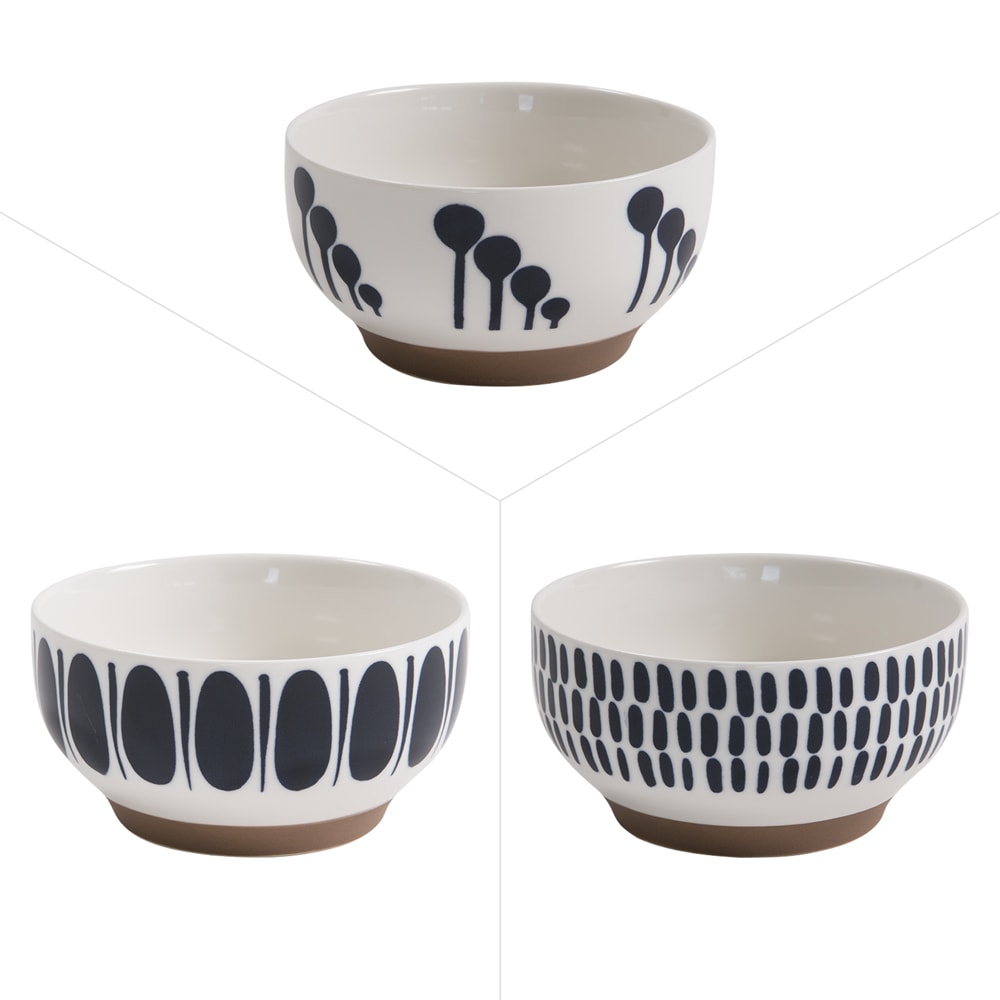 Lot de 3 coupelles blanches à motifs bleus en faïence 12 cm