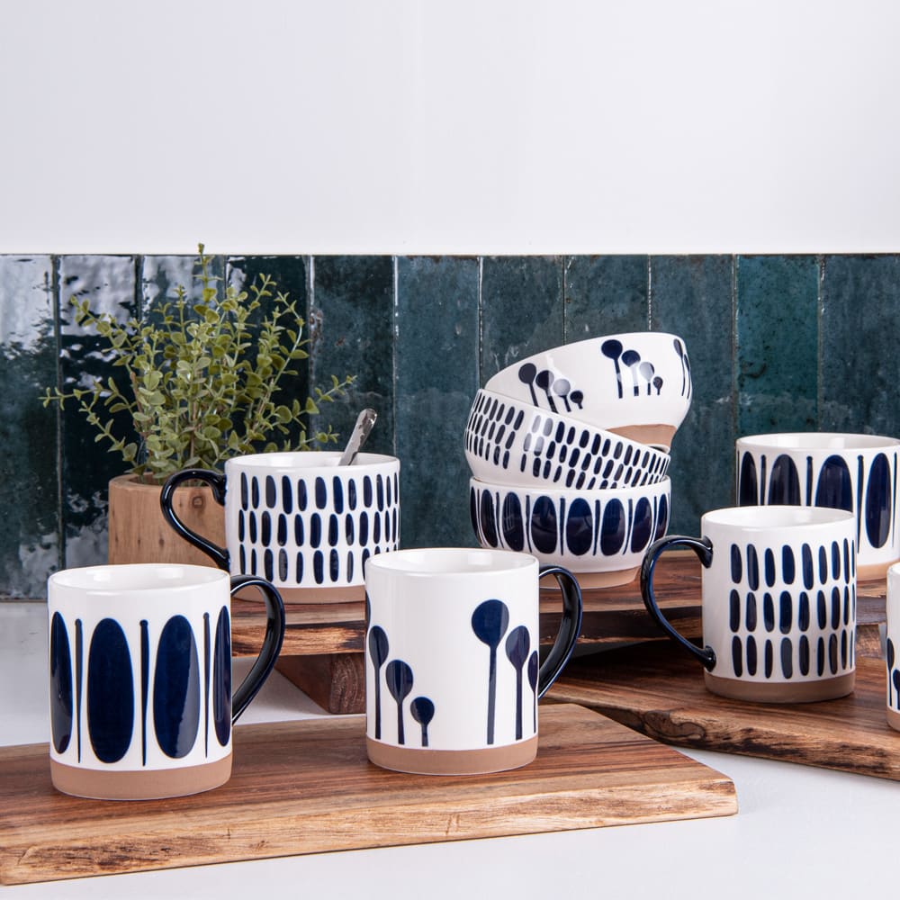 Lot de 3 coupelles blanches à motifs bleus en faïence 12 cm - Maisons du Monde