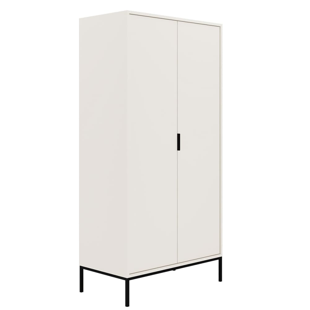 Petits meubles 2-türiger Kleiderschrank Weiß Spanplatten Weiß und Schwarz Schwarz Spanplatte