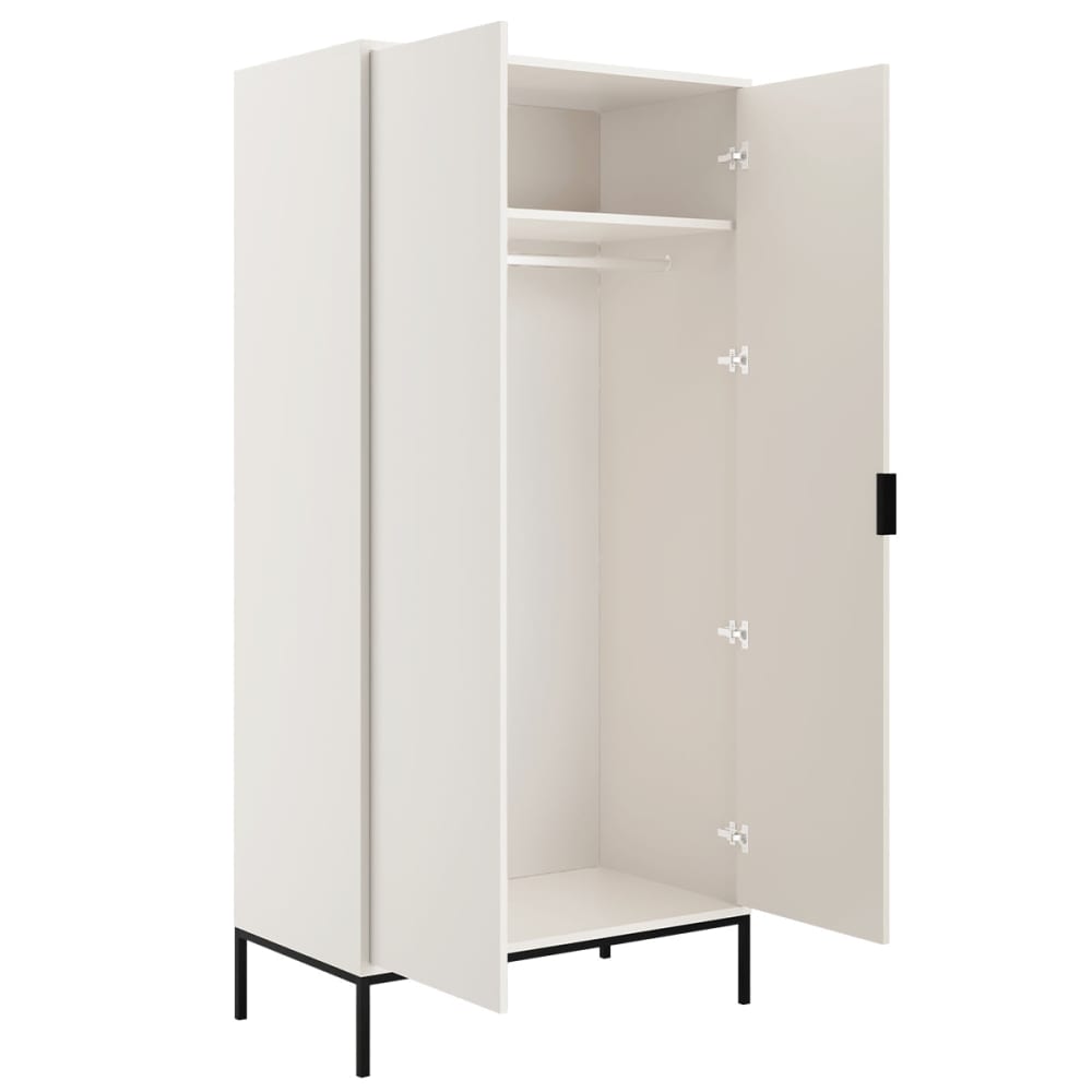 Armoire 2 portes blanc pieds noirs panneaux de particules multicolore