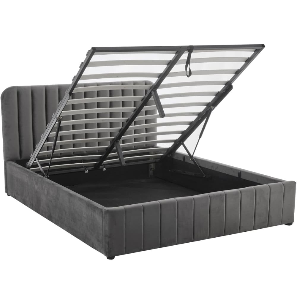 Lit coffre 140x190 cm avec tête de lit en velours gris