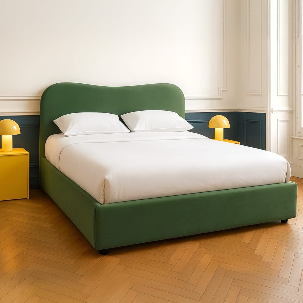 Lit coffre 160x200 cm avec tête le lit en velours vert clair - Maisons du Monde