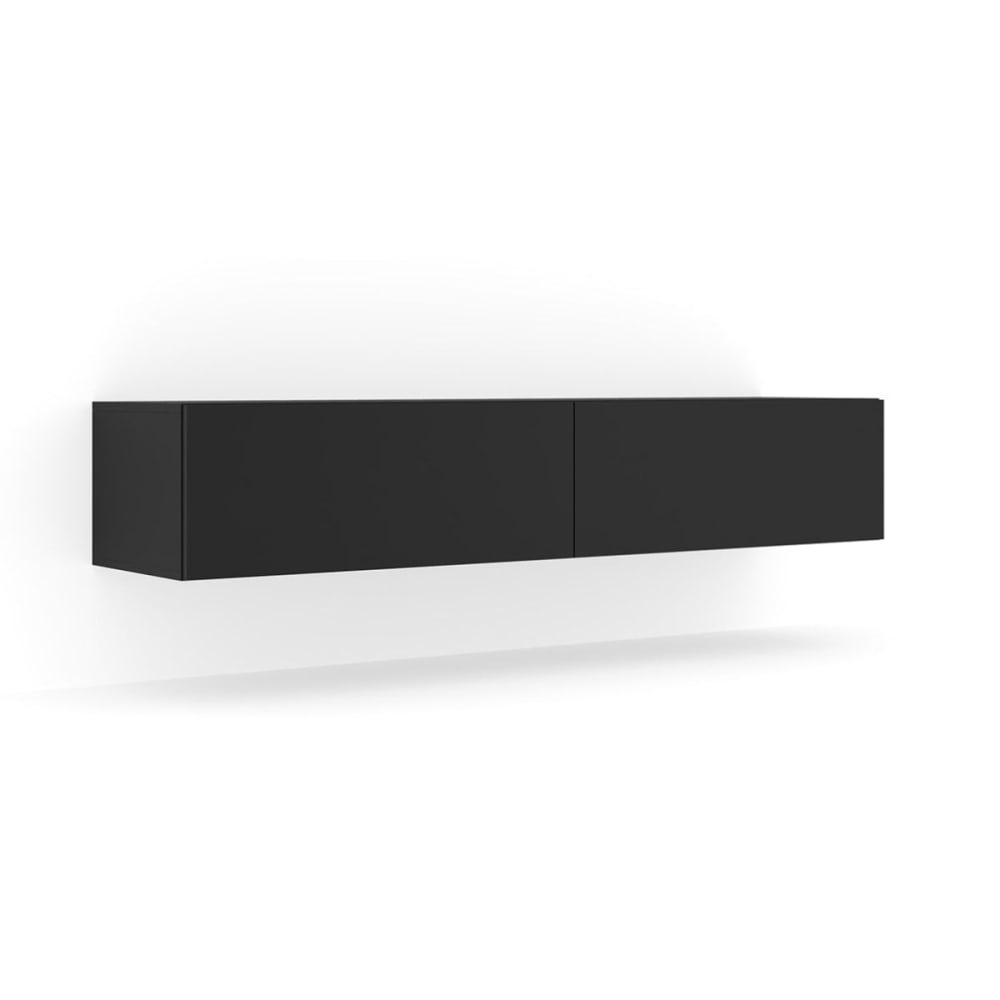Meuble tv mural 2 portes 160 cm panneaux laminés noir