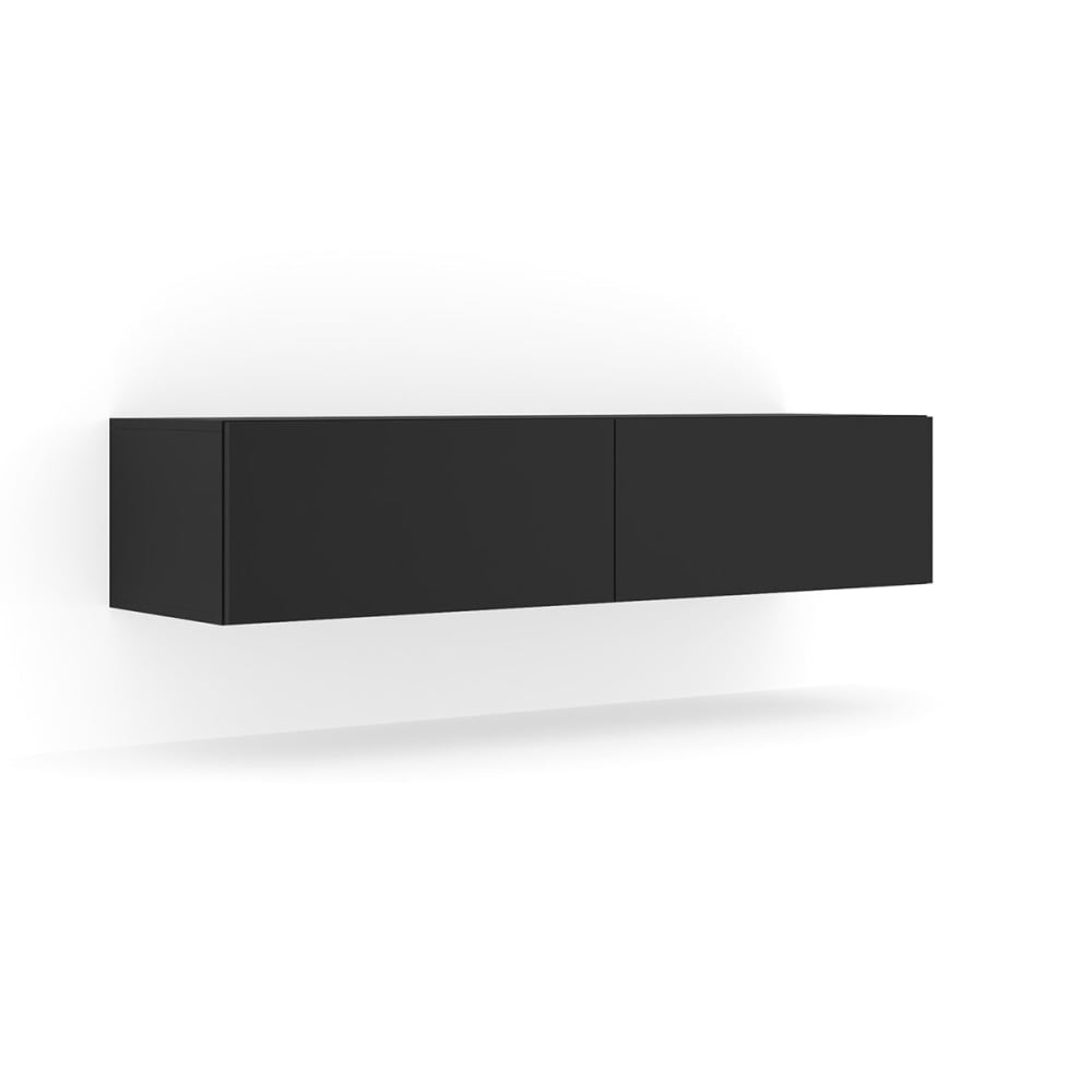 Meuble tv mural 2 portes 140 cm panneaux laminés noir