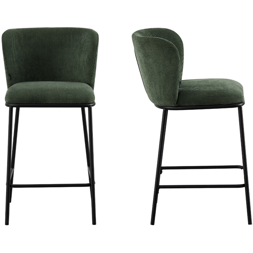 Pack de 2 taburetes de bar de terciopelo de canalé verde caqui