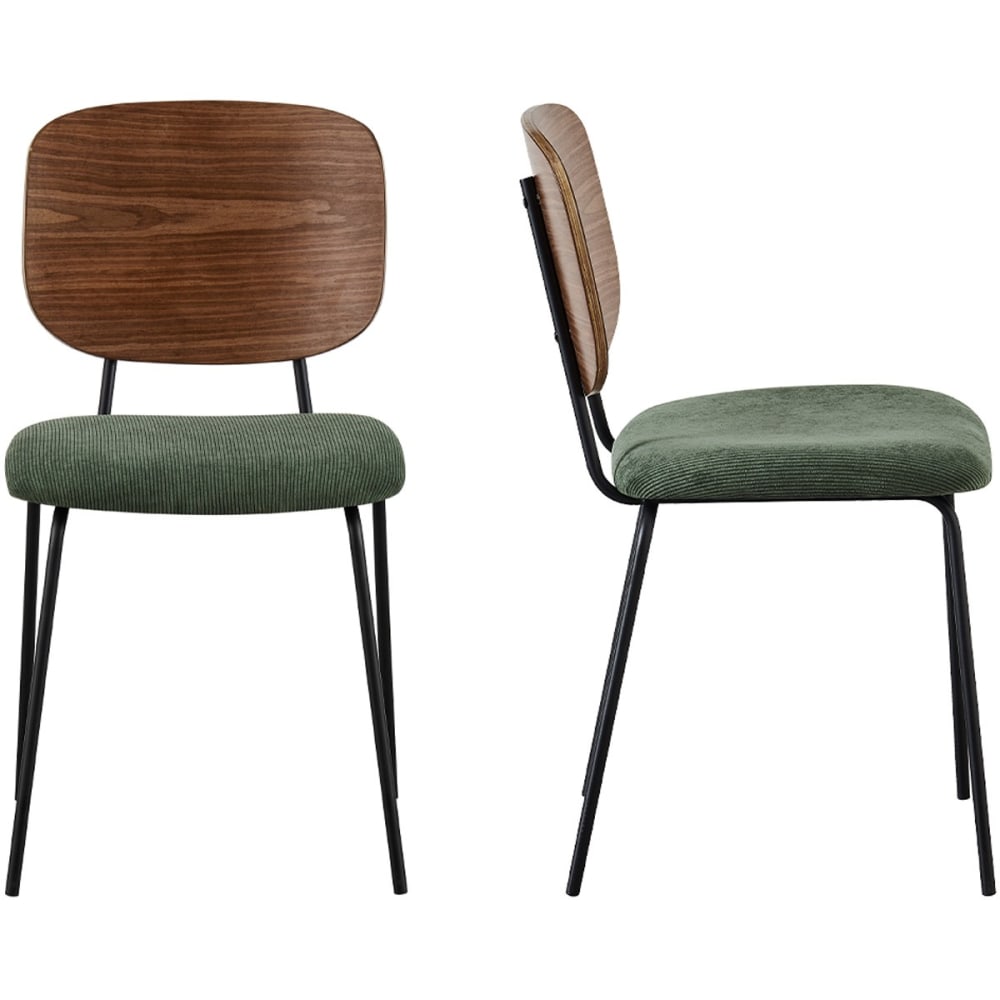 Lot de 2 chaises en velours côtelé vert kaki