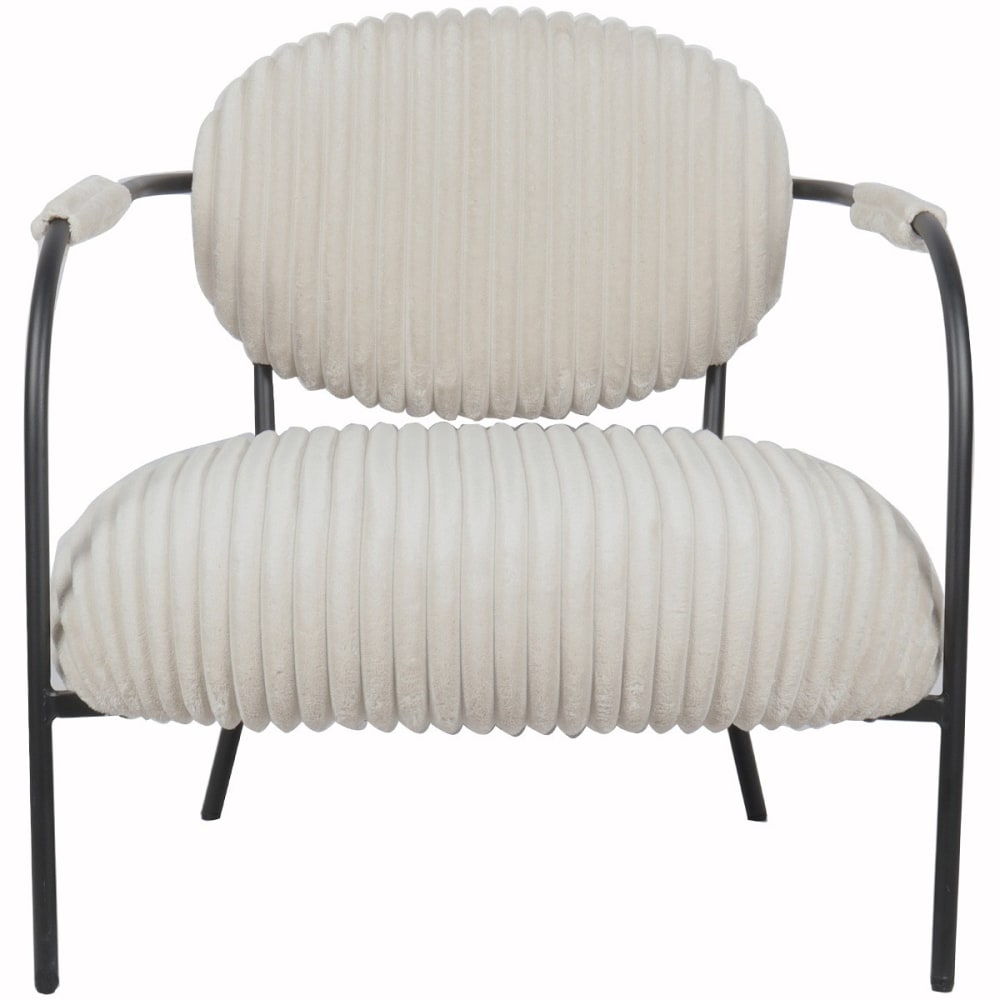Sillón de terciopelo de canalé beige con patas negras