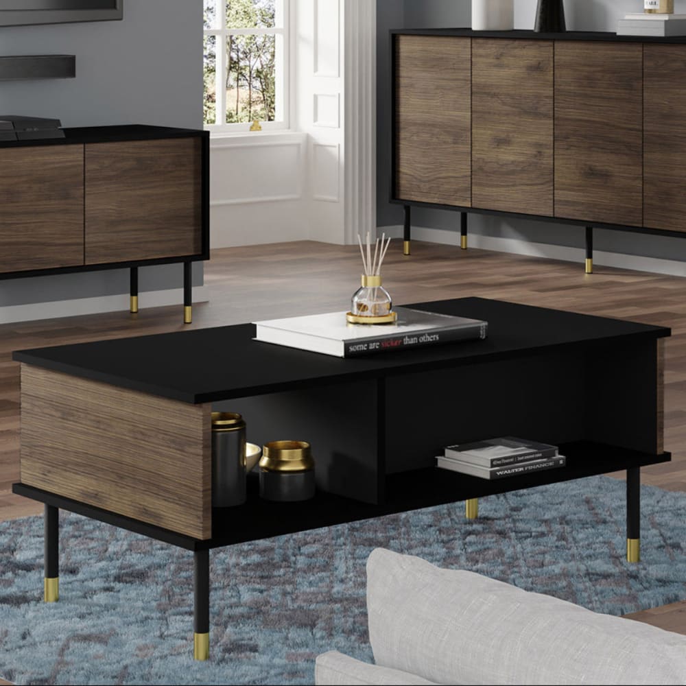 Petits meubles Couchtisch 110 cm Laminatplatten Holz und Schwarz Braun Spanplatte