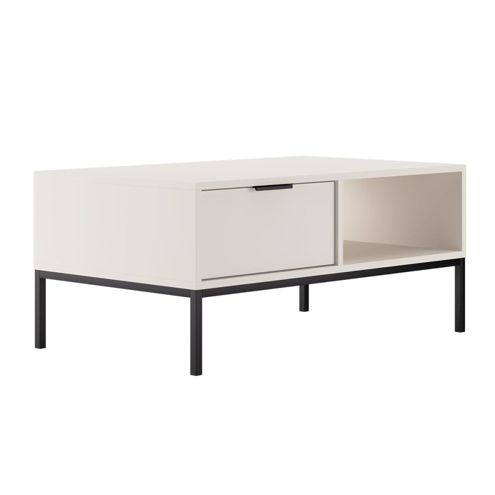 Couchtisch 100 cm Weiß Schwarze Beine Spanplatten Weiß und