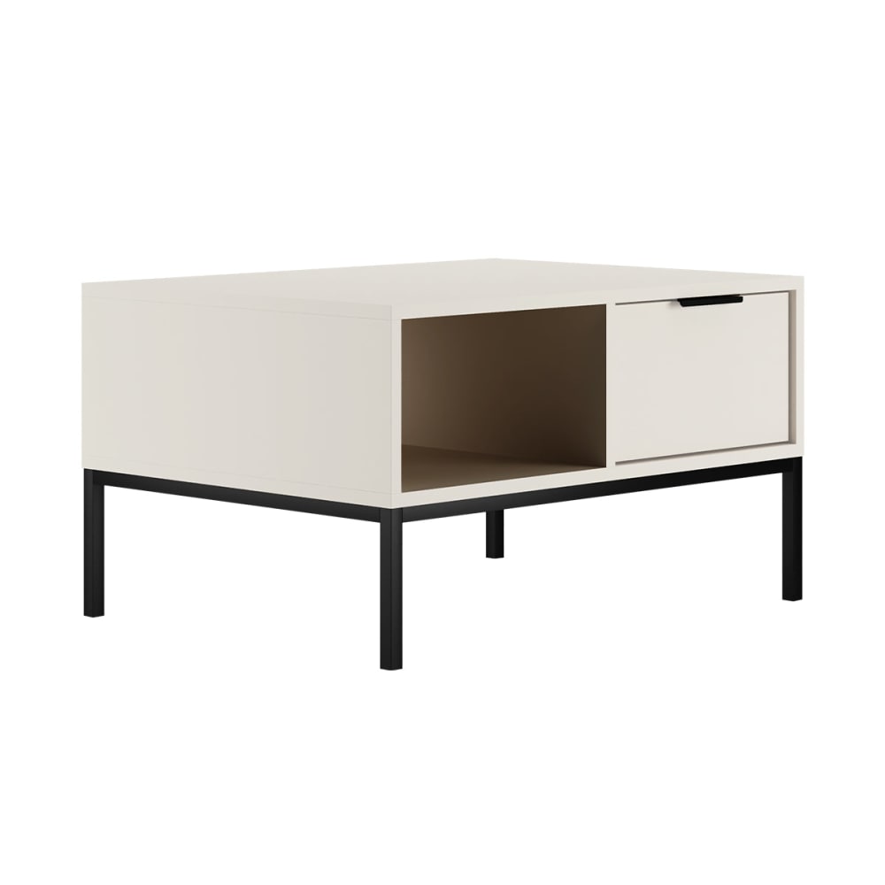 Couchtisch 80 cm Weiß Schwarze Beine Spanplatten Weiß und Schwarz