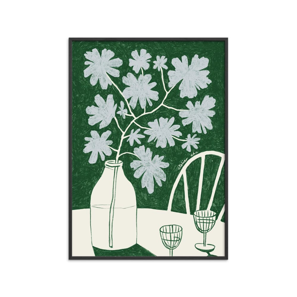 Affiche ''Blue Flowers & Red Wine'' Cadre noir - 30x40 cm