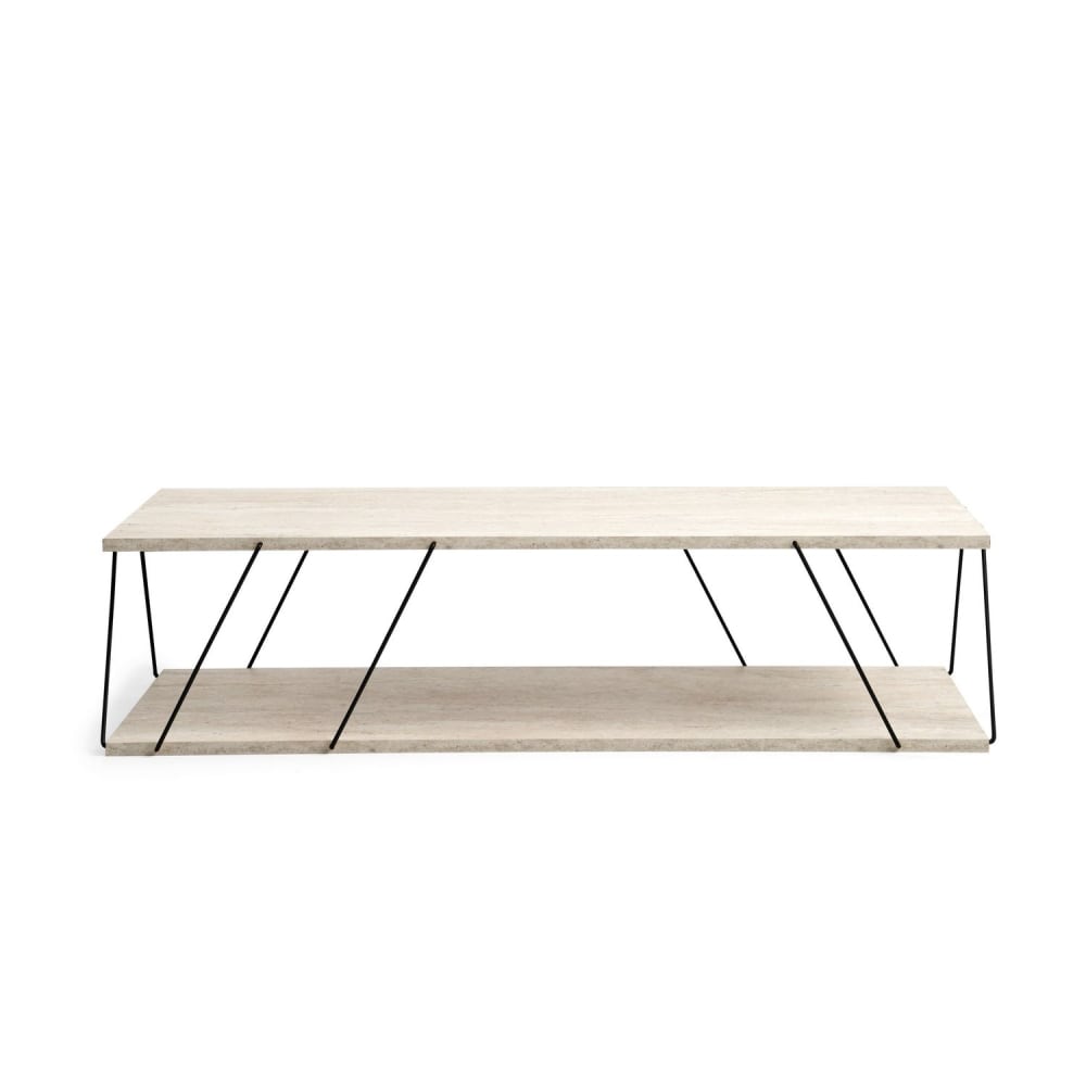 Table basse contemporaine effet travertin beige