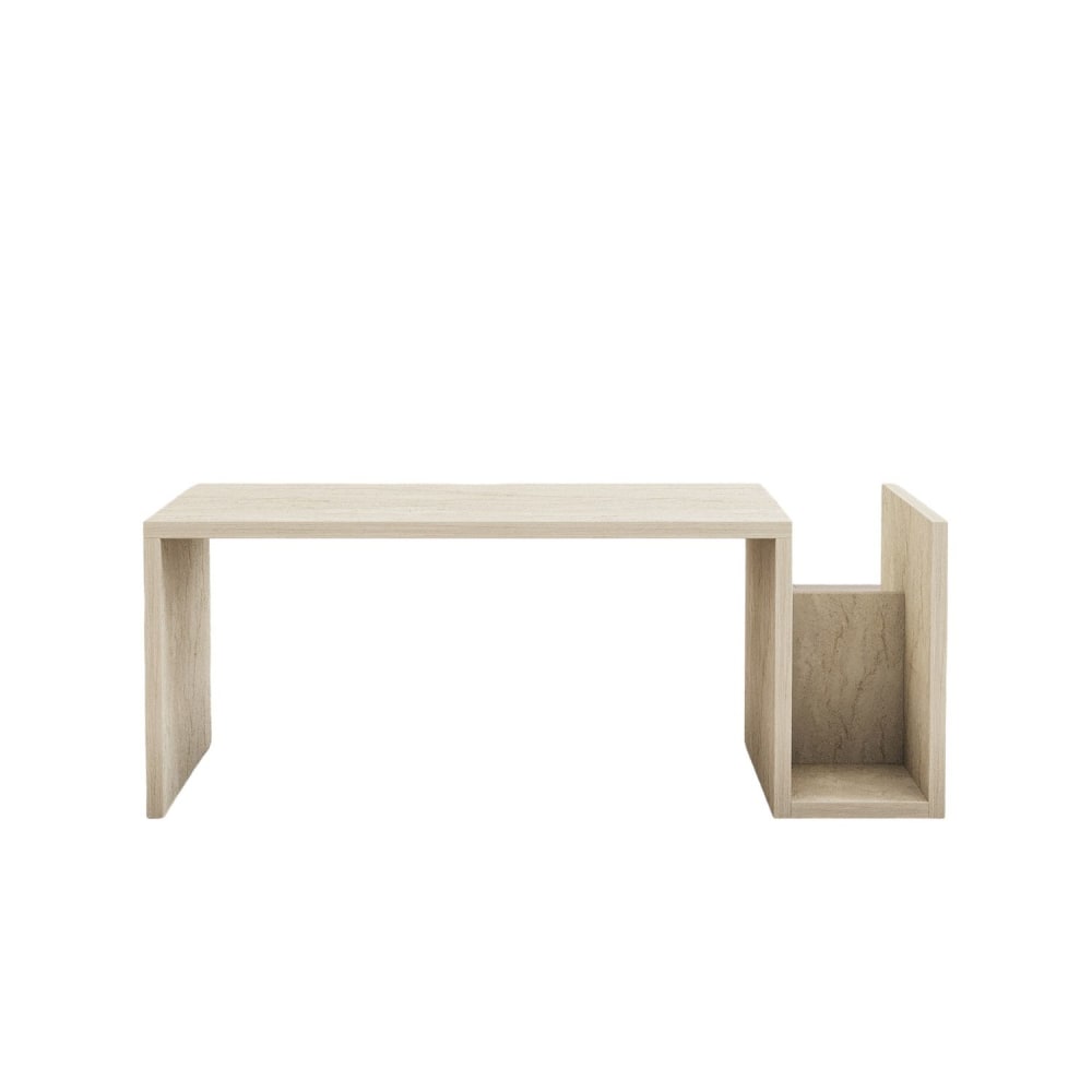 Table basse porte magazine effet travertin beige