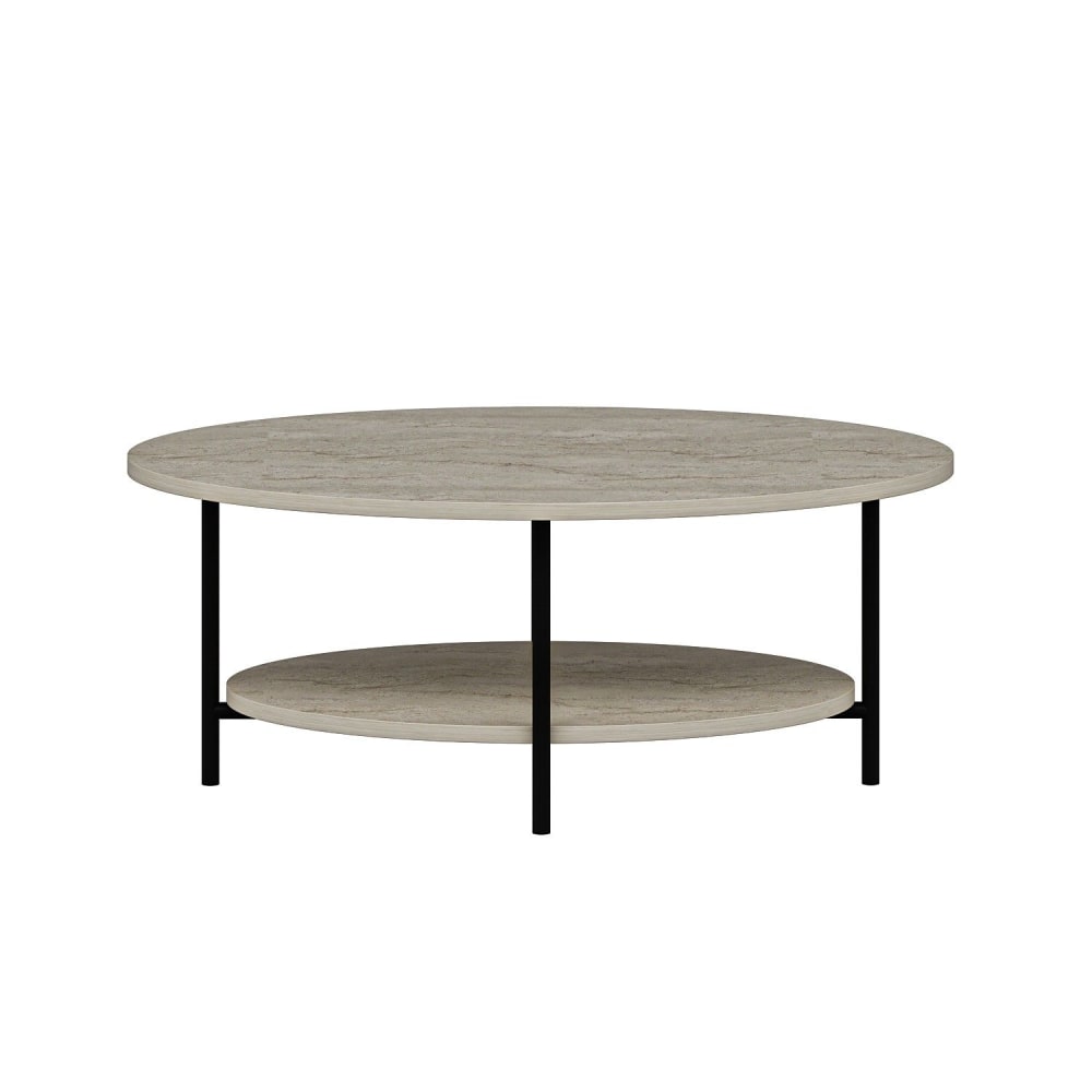 Table basse 1 étagère effet travertin beige et noir