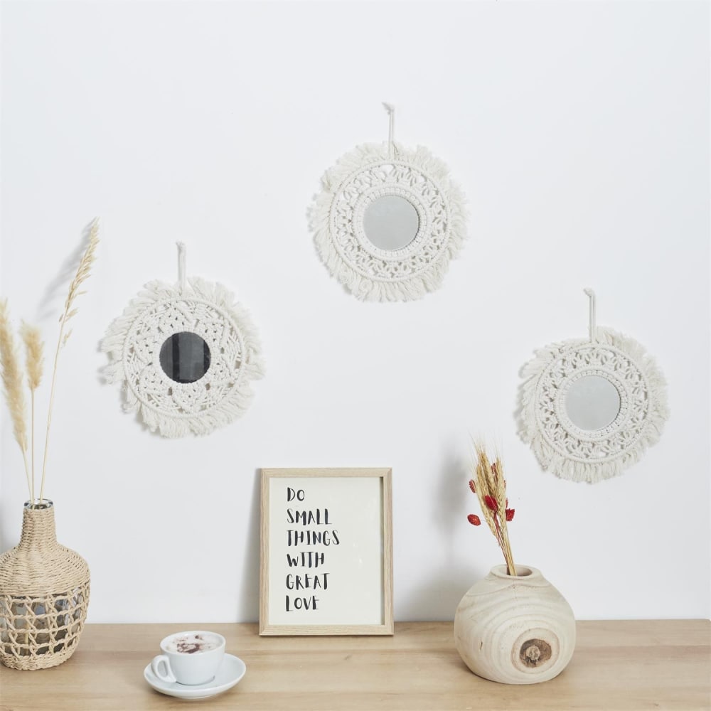 Lot de 3 miroirs ronds beige D.28 cm