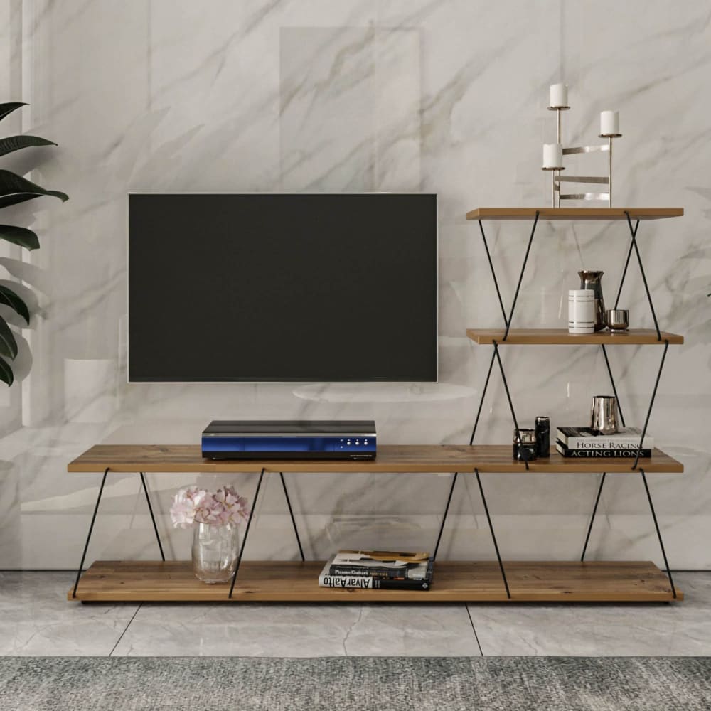 Meuble tv suspendu effet bois et métal marron - Maisons du Monde
