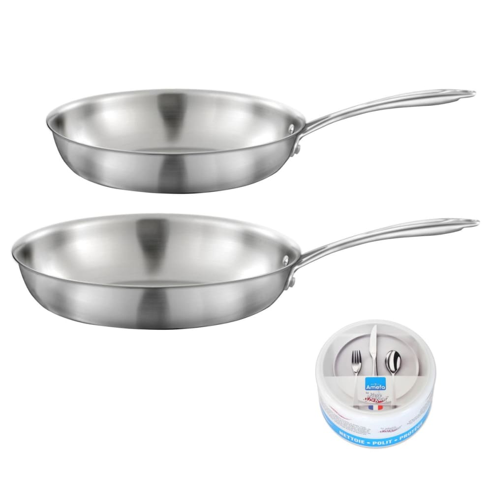 Lot de 2 poêles inox 24 et 28cm, 1 pierre d'argent® citron 300 g (ent