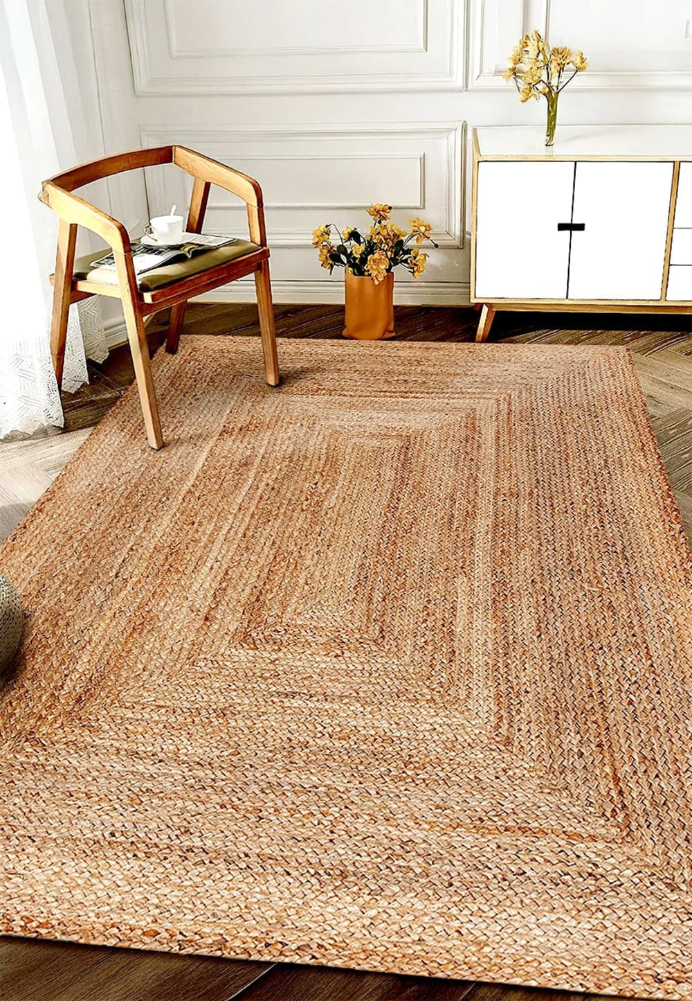 Novatrend Handgewebter Wohnzimmerteppich aus Jute Beige 160x230 cm style modern Beige Jute