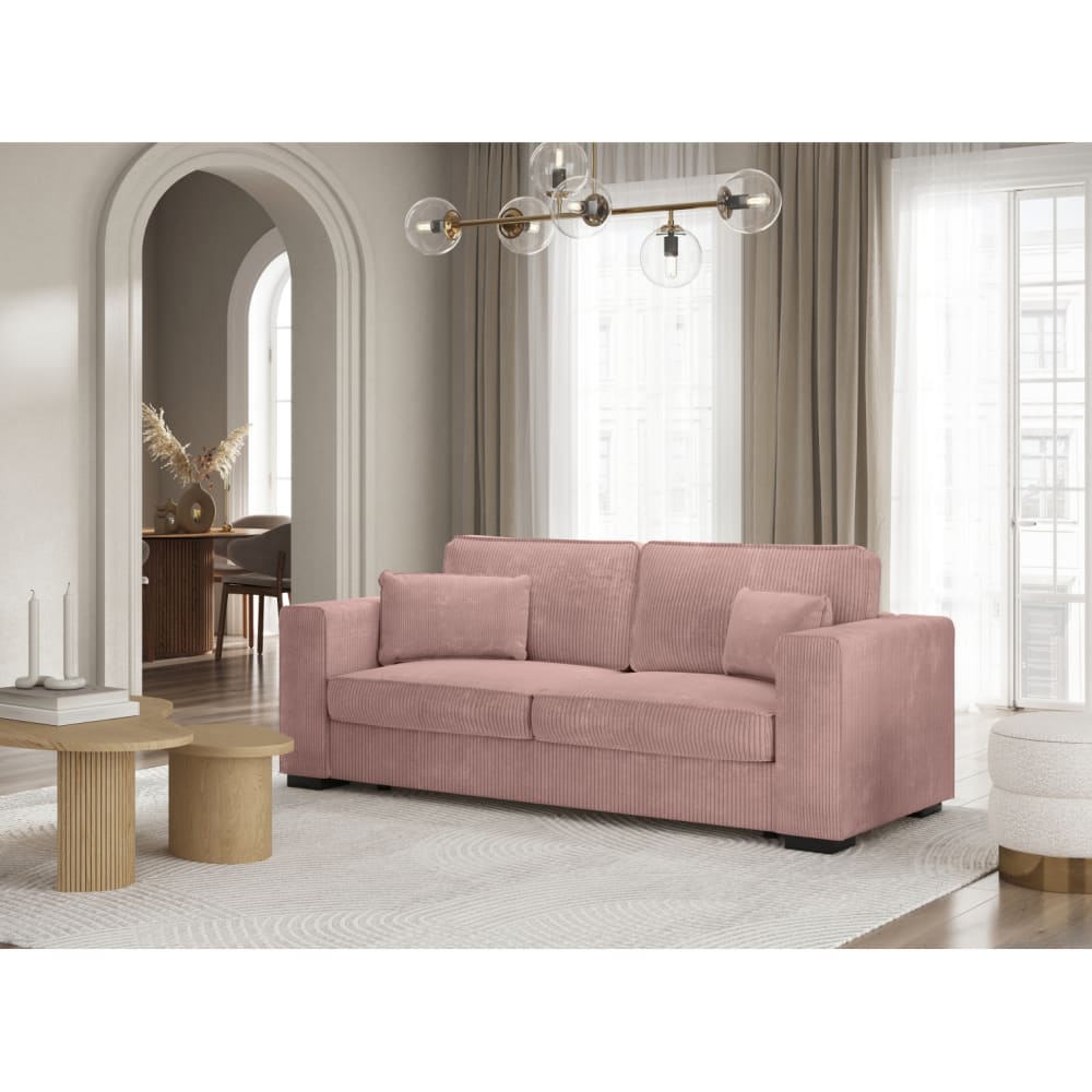 Canapé droit fixe 3 places en velours côtelé - Rose