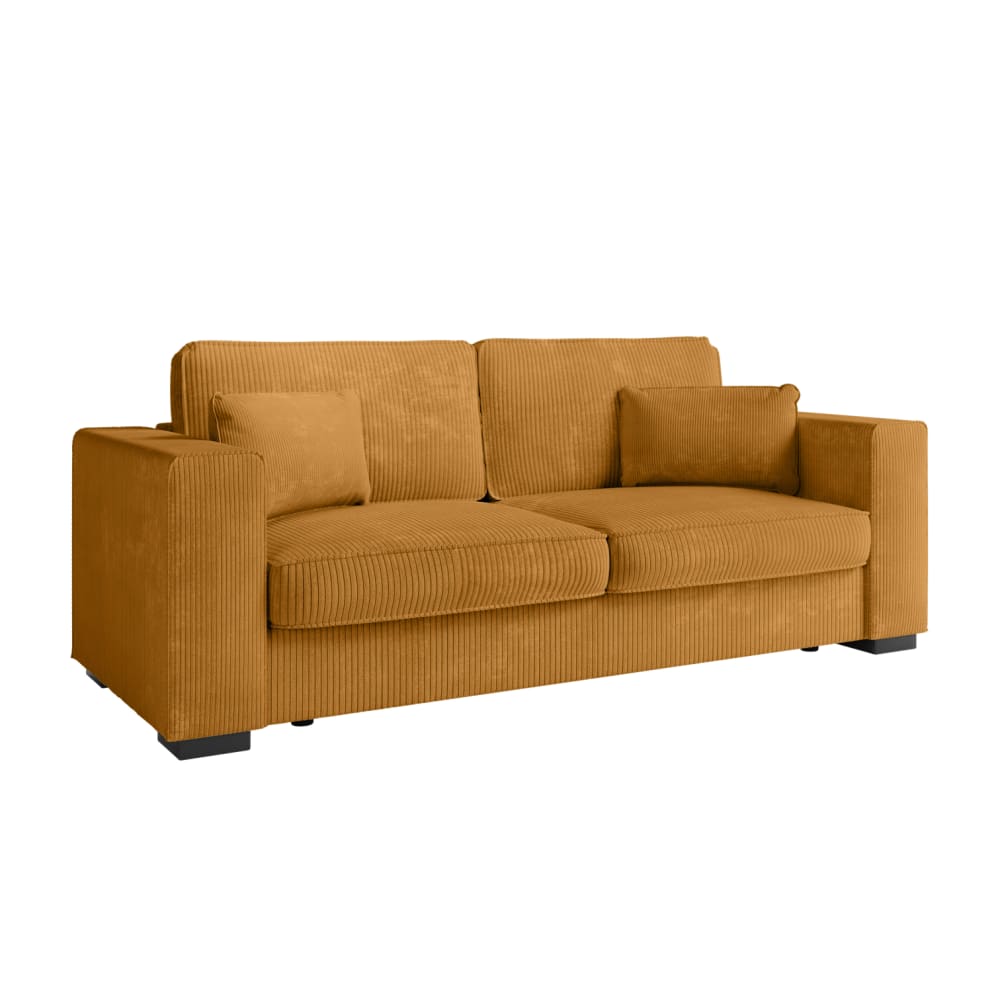 Canapé droit fixe 3 places en velours côtelé - Jaune