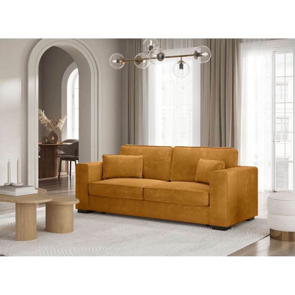 Canapé droit fixe 3 places en velours côtelé - Jaune