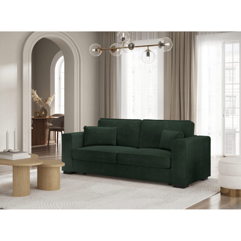 Canapé droit fixe 3 places en velours côtelé - Vert foncé