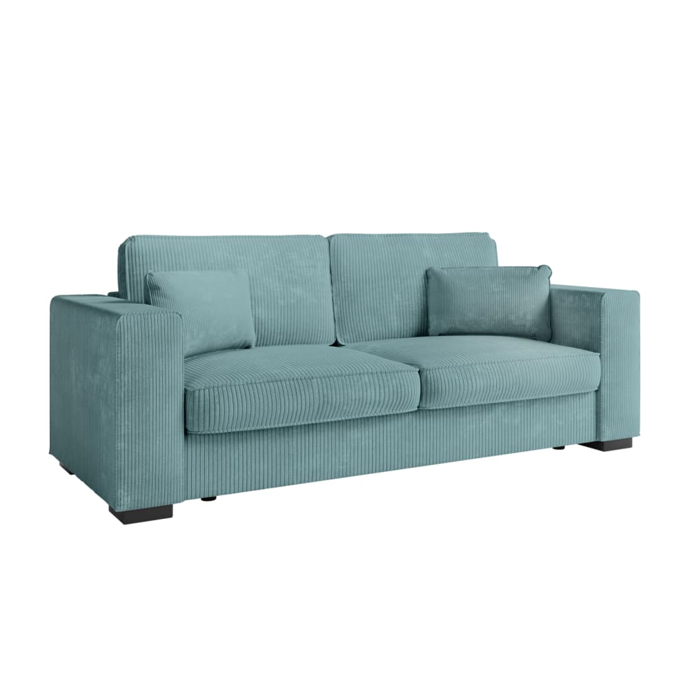 Canapé droit fixe 3 places en velours côtelé - Bleu clair