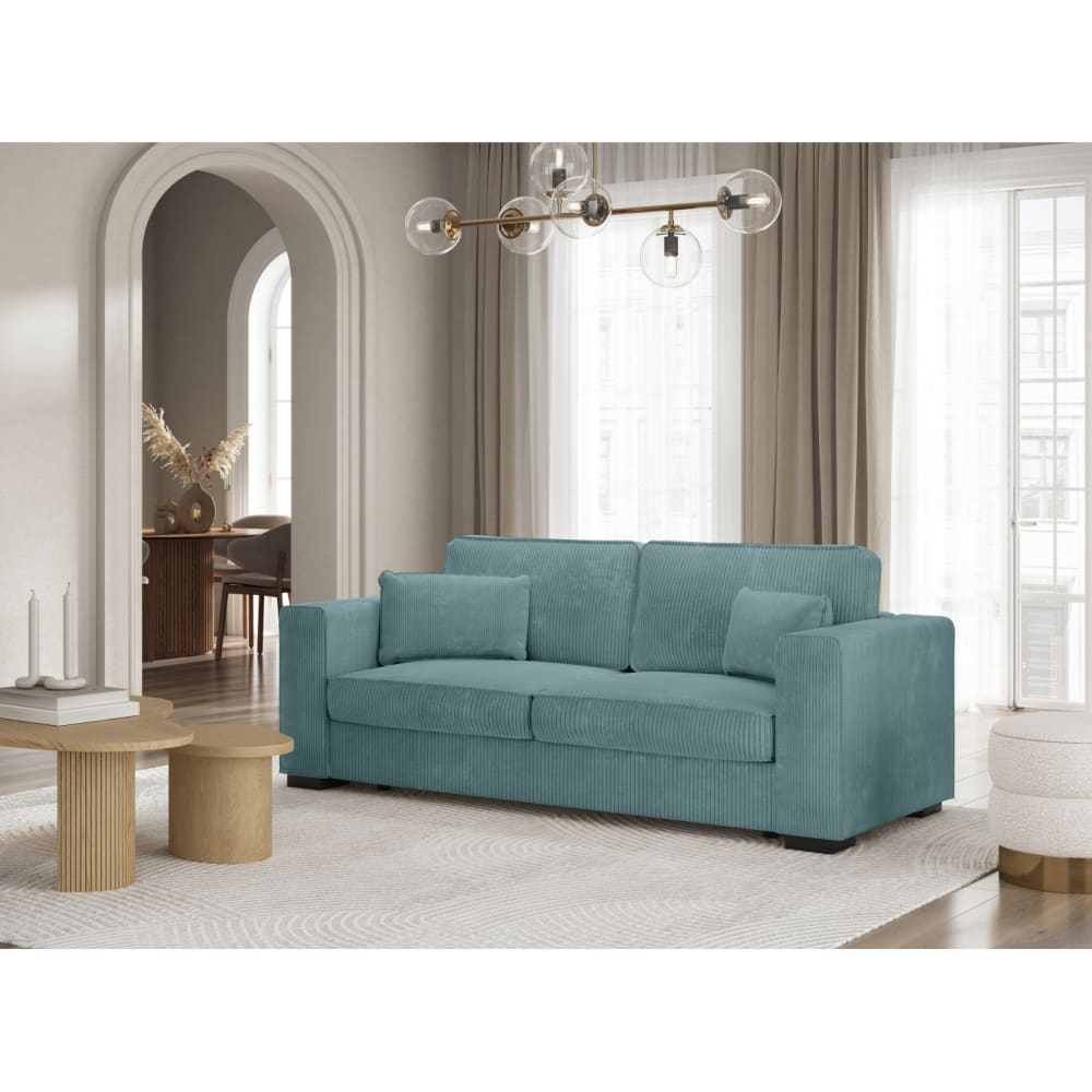 Canapé droit fixe 3 places en velours côtelé - Bleu clair