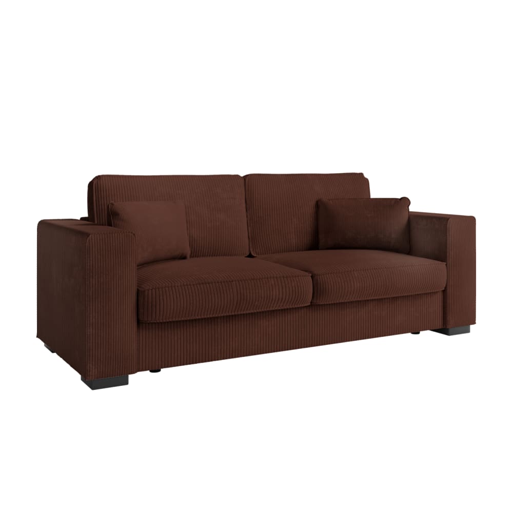 Canapé droit fixe 3 - places velours marron