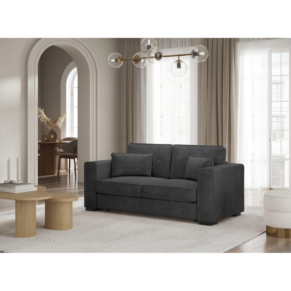 Canapé droit fixe 2 places en velours côtelé - Gris foncé