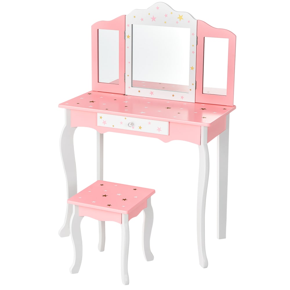 Giantex Kinder Schminktisch-Set MDF 70 x 34 x 105 cm, Rosa ROSA SPANPLATTE Kinder