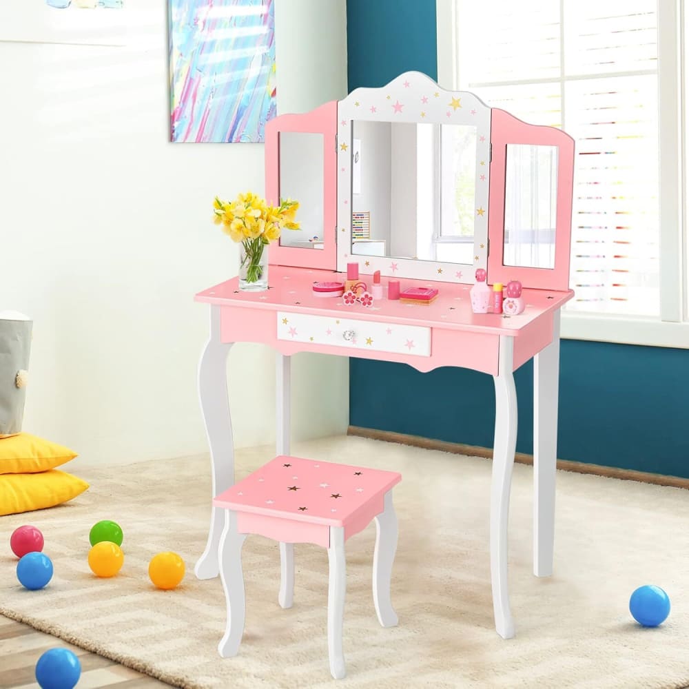 Kinder Schminktisch-Set MDF 70 x 34 x 105 cm, Rosa - Maisons Du