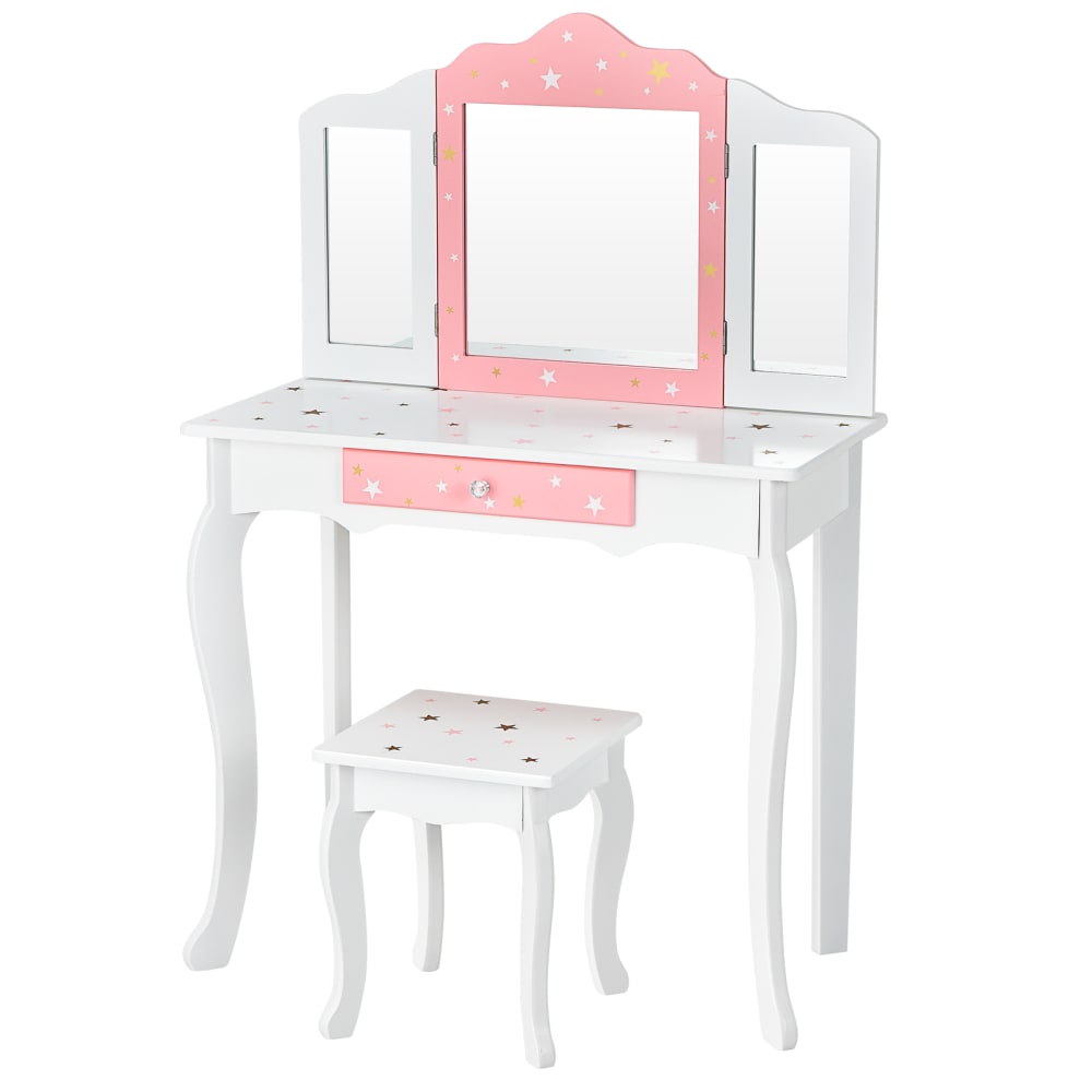 Giantex Kinder Schminktisch-Set MDF 70 x 34 x 105 cm, Weiß WEISS SPANPLATTE Kinder