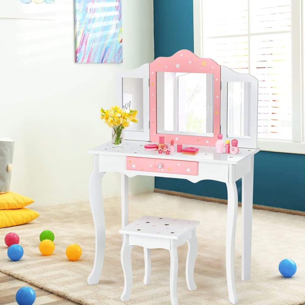 Kinder Schminktisch-Set MDF 70 x 34 x 105 cm, Weiß - Maisons Du