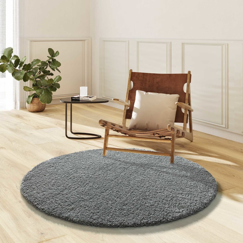 Tapis rond shaggy argent 130x130 cm — vue 3