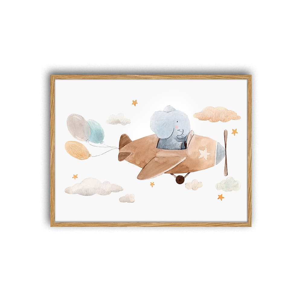 Milan Moon Digitaldruck, Rahmen in Eichenholz, 43x33x3 cm, Natur Braun Kinder