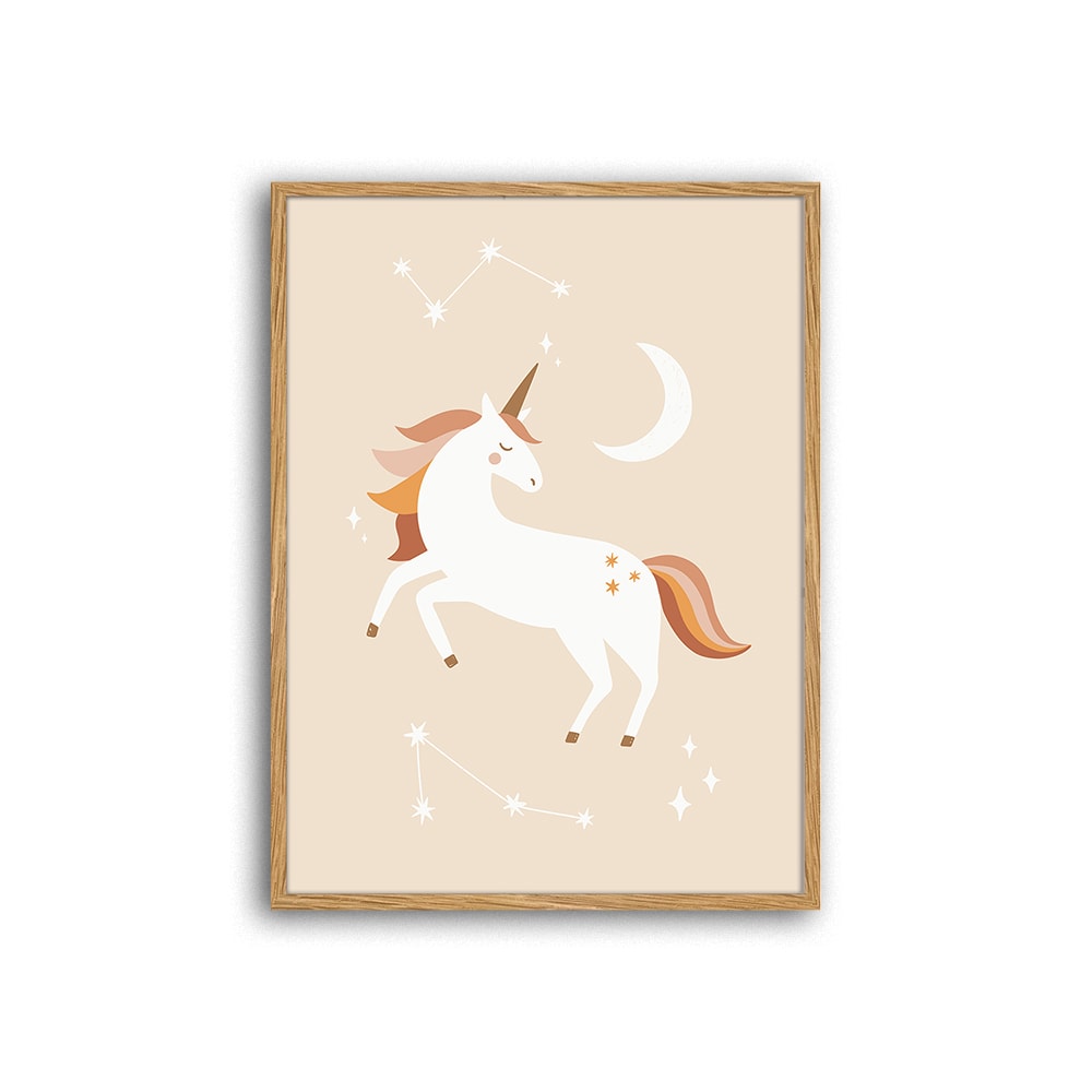 Milan Moon Digitaldruck, Rahmen in Eichenholz, 43x33x3 cm, Natur Braun Kinder