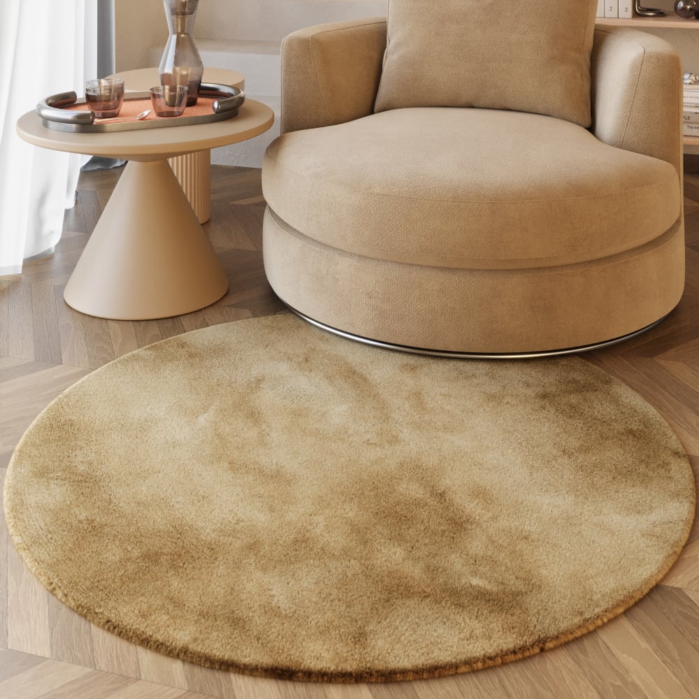 Tapis rond imitation fourrure lapin doux tufté beige caramel ⌀100