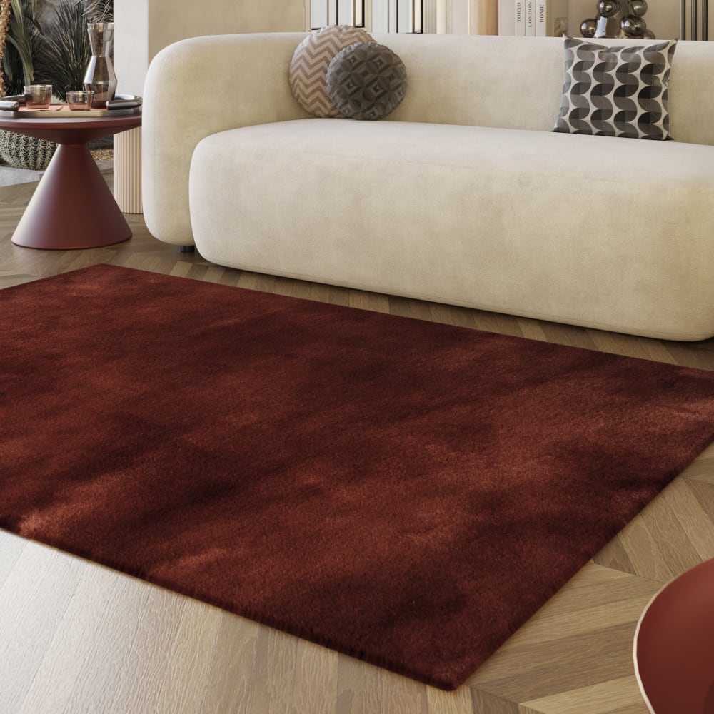 Tapis imitation fourrure lapin doux tufté bordeaux 60x90 — vue 3