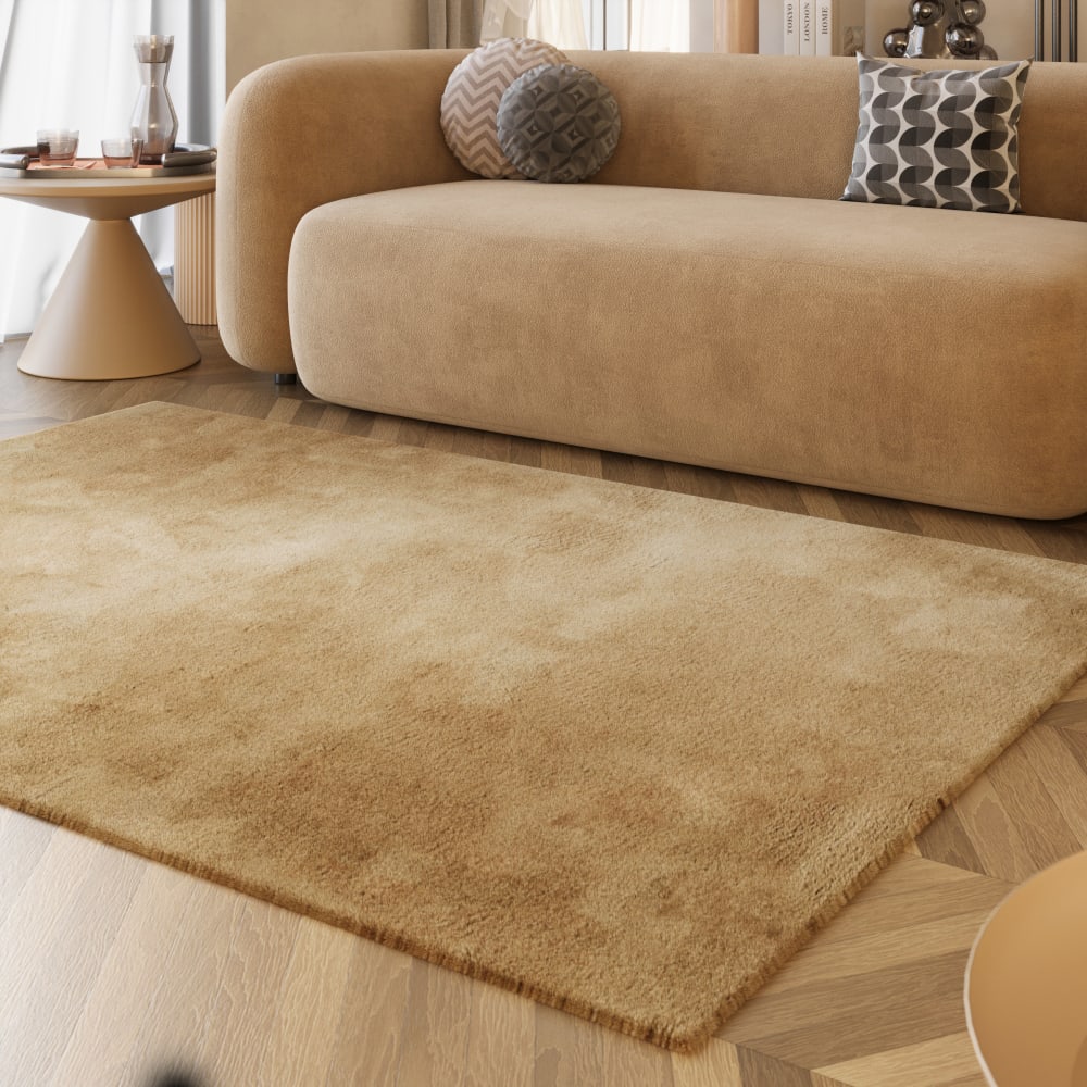 Tapis imitation fourrure lapin doux tufté beige caramel 40x60 — vue 3