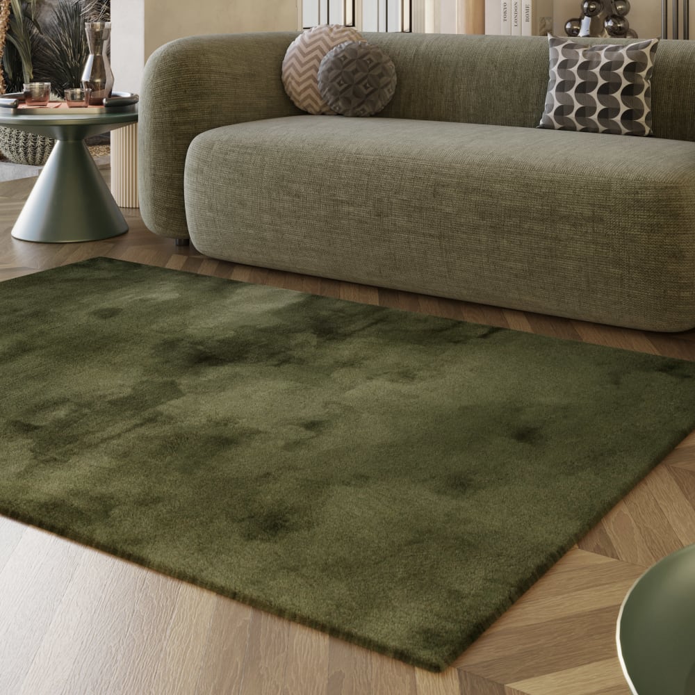 Tapis imitation fourrure lapin doux tufté vert olive 160x230 — vue 3