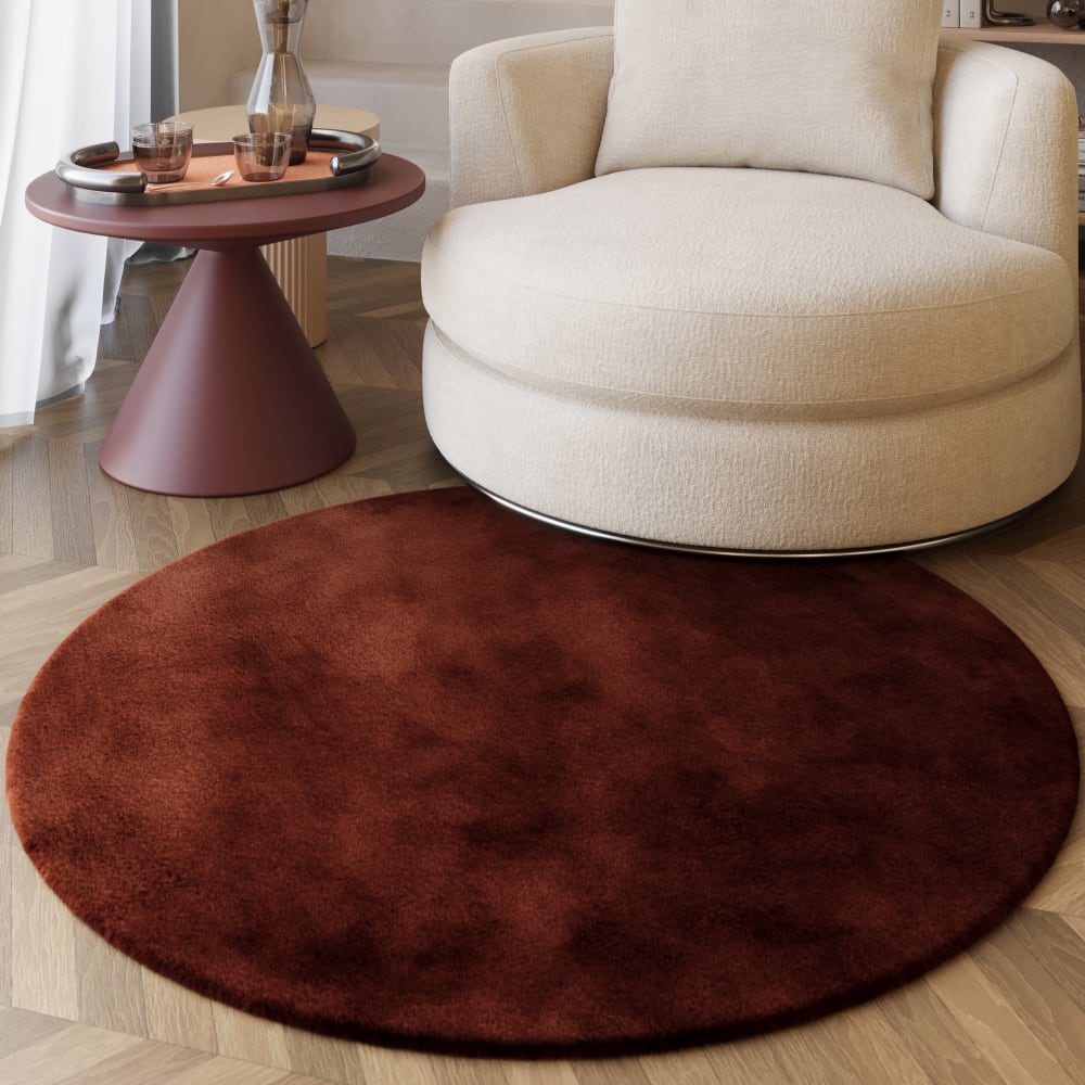 Tapis rond imitation fourrure lapin doux tufté bordeaux ⌀200 — vue 3