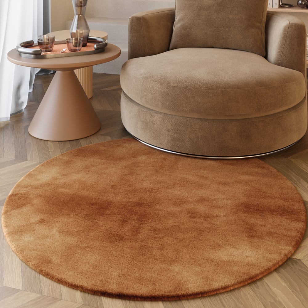 Tapis rond imitation fourrure lapin doux tufté cuivré ⌀150 — vue 3