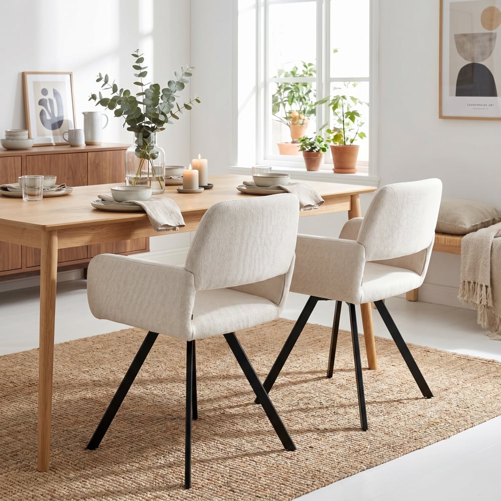 Urban Meuble Set mit 2 drehbaren Skandinavischen Esszimmerstühlen, Stoff, Beige Beige Stoff