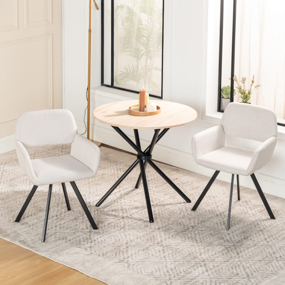 Lot de 2 chaises de salle à manger scandinaves rotative tissu beige